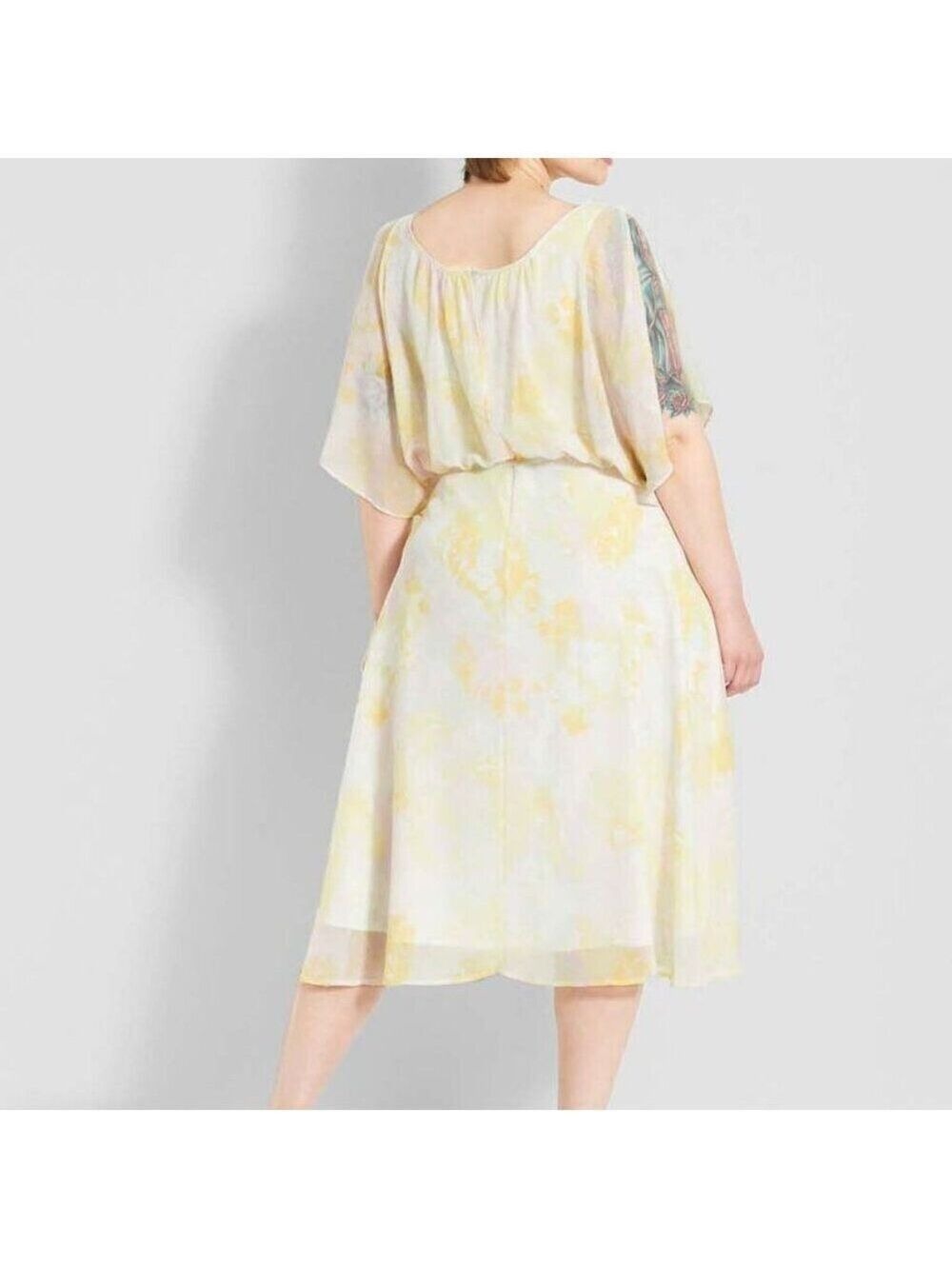 NWT Modcloth Yellow Floral Chiffon Midi Dress Flutter Sleeves Size Medium - Picture 2 of 11